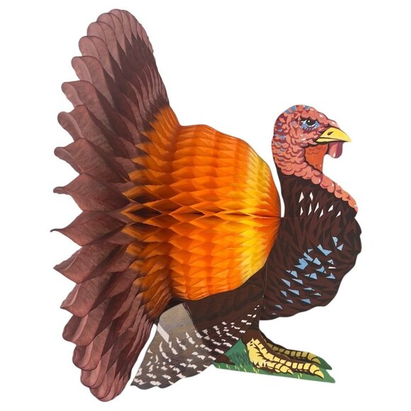 VTG Thanksgiving Table Fold Out Turkey Decoration 13" Honeycomb Display Die Cut - Picture 2 of 9